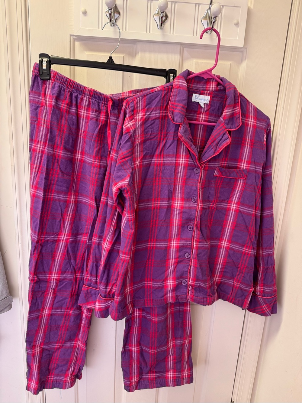 Pajamagram women’s 100% cotton flannel purple and red plaid pajama set